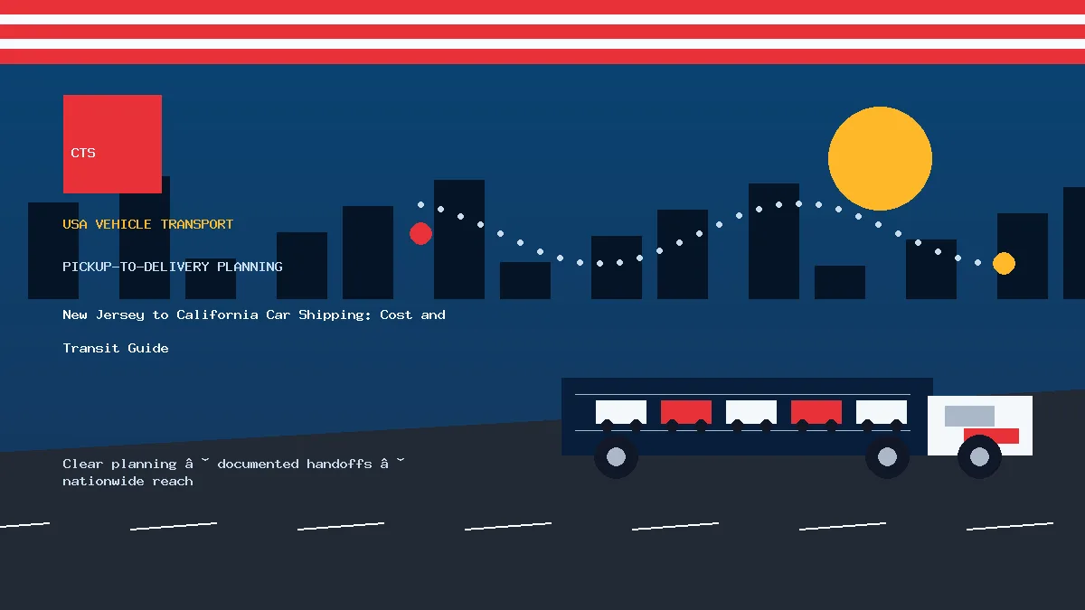 New Jersey to California car shipping pickup and delivery visual