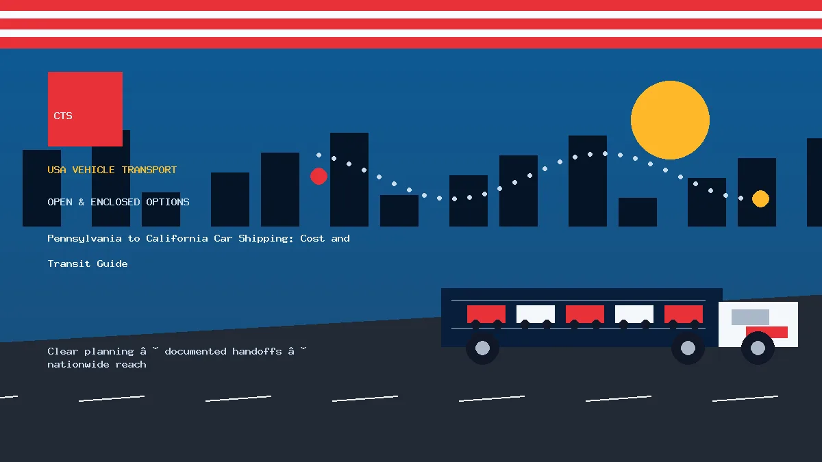 Pennsylvania to California car shipping transport equipment visual