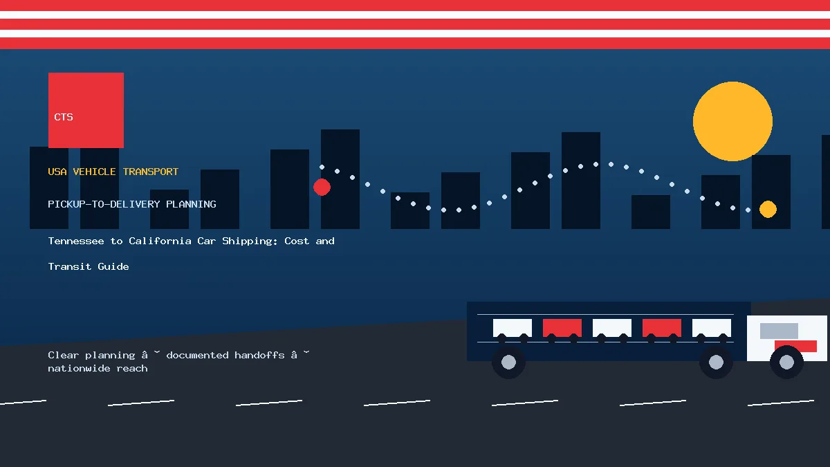 Tennessee to California car shipping pickup and delivery visual